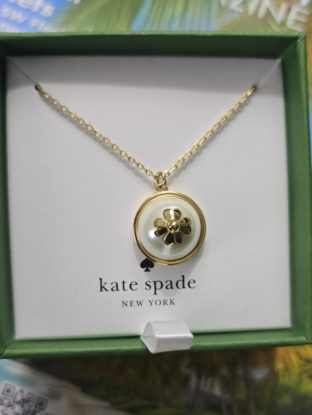 Kate Spade Gold and White Floral Disc Necklace